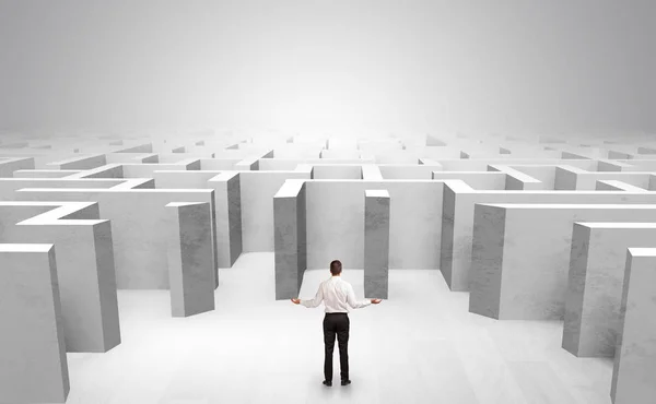 Uomo d'affari non può decidere quale ingresso ha scelto al di fuori del labirinto — Foto Stock