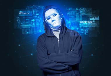 Genç adam yüz tanıma kavramı