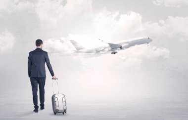 Uçak için yürüyüş Bagaj ile işadamı
