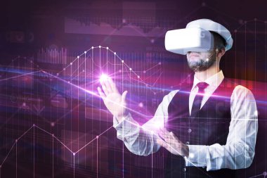 Dostum Vr ile ayakta koruyucu gözlük ve grafikler grafikler