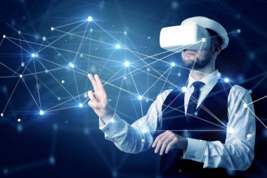 3D bağlantı ve ağ işaretleri dokunmadan adam