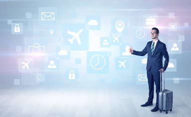 İşadamı sembolleri ile bir iş gezisi için yola