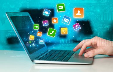 Uygulama grafik ve rapor kavramı sıçrayan ile dizüstü kullanarak ele