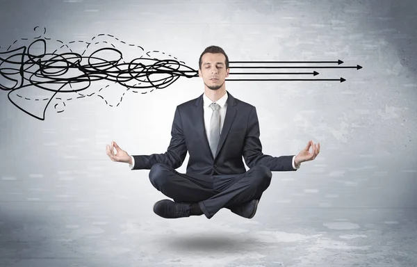 Businessman meditates with purifying doodle concept — Stock Photo, Image