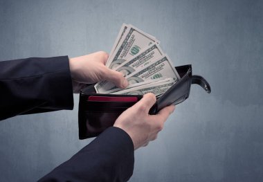 Takım elbise elinde Doları cüzdanından dışarı alır