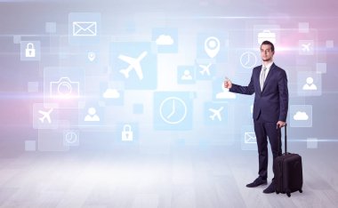 İşadamı sembolleri ile bir iş gezisi için yola