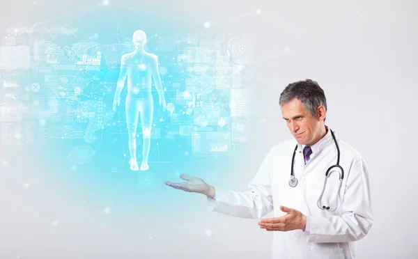 Profesjonalny lekarz z koncepcja mapa całego ciała — Zdjęcie stockowe