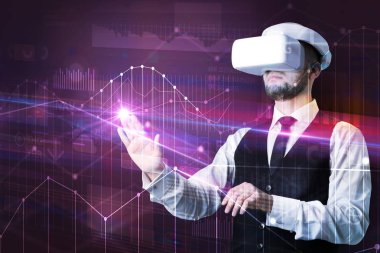 Dostum Vr ile ayakta koruyucu gözlük ve grafikler grafikler