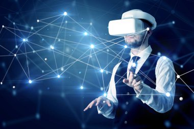 3D bağlantı ve ağ işaretleri dokunmadan adam