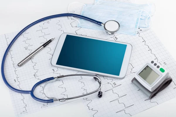 Medicine and modern technology concept with copyspace on tablet