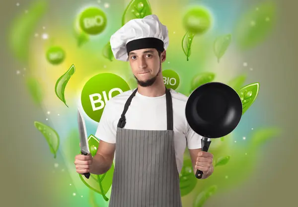 Bio folhas conceito e cozinhar retrato — Fotografia de Stock