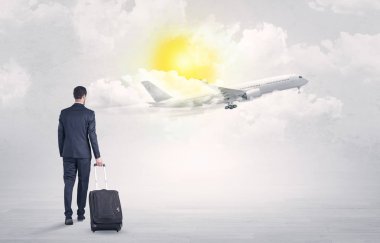 Uçak için yürüyüş Bagaj ile işadamı