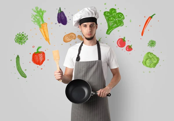 Cuire avec des légumes dessinés colorés — Photo