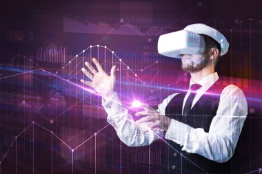 Dostum Vr ile ayakta koruyucu gözlük ve grafikler grafikler