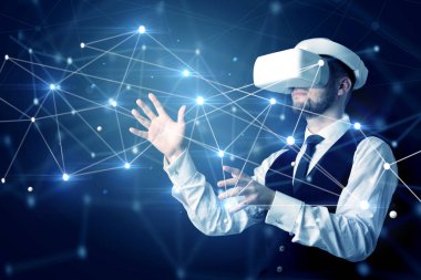 3D bağlantı ve ağ işaretleri dokunmadan adam