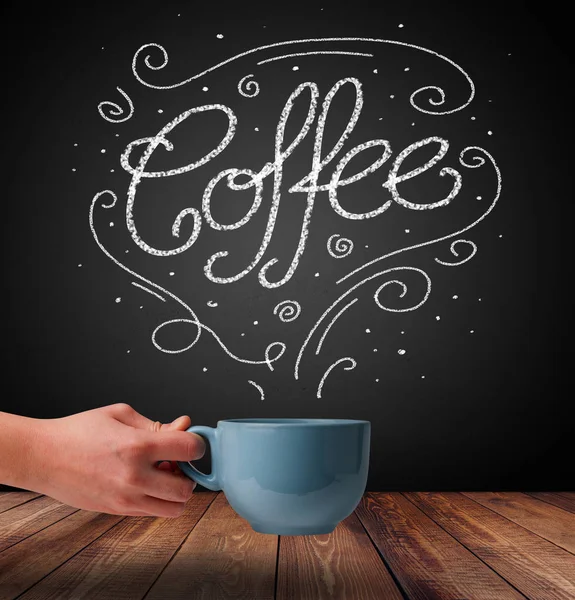 白い落書きをコーヒーのコーヒー カップ — ストック写真