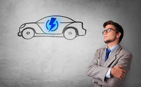 Person thinking with drawn car concept — Stock Photo, Image