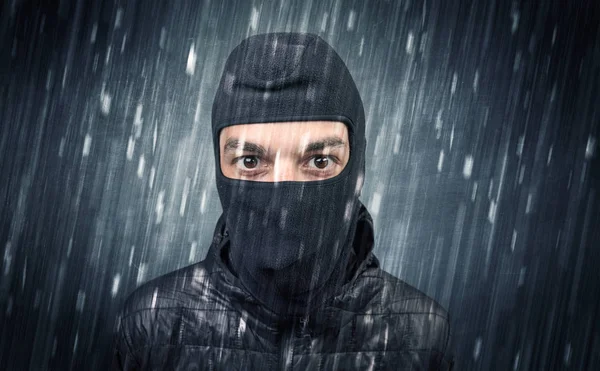 Caught burglar by house camera in action. — Stock Photo, Image