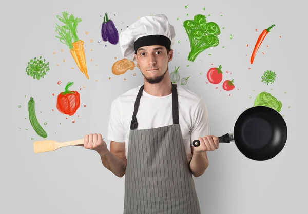 Koken met kleurrijke getekende groenten — Stockfoto