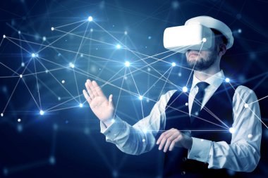 3D bağlantı ve ağ işaretleri dokunmadan adam