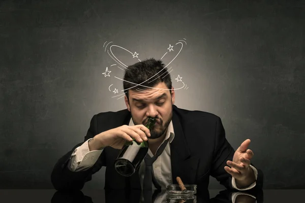 Drunk man at his office with doodle concept — Stock Photo, Image