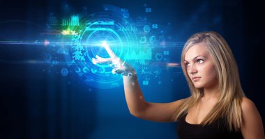 Hologram ekran dokunaklı kadın