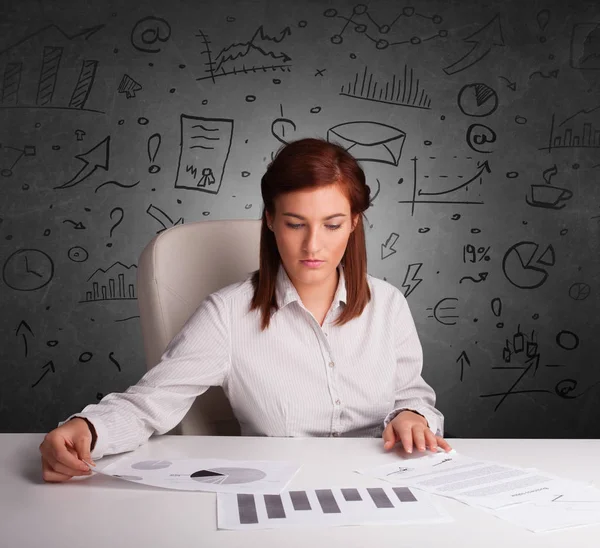 Secretary with doodle multitask concept — Stock Photo, Image