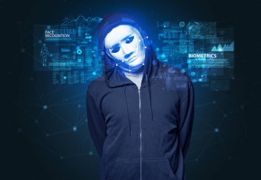 Genç adam yüz tanıma kavramı