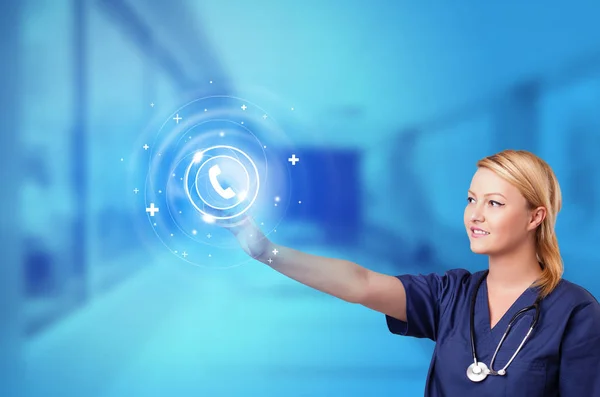 Person touching clinic call center concept — Stock Photo, Image