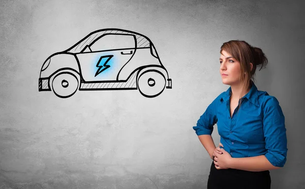 Person thinking with drawn car concept