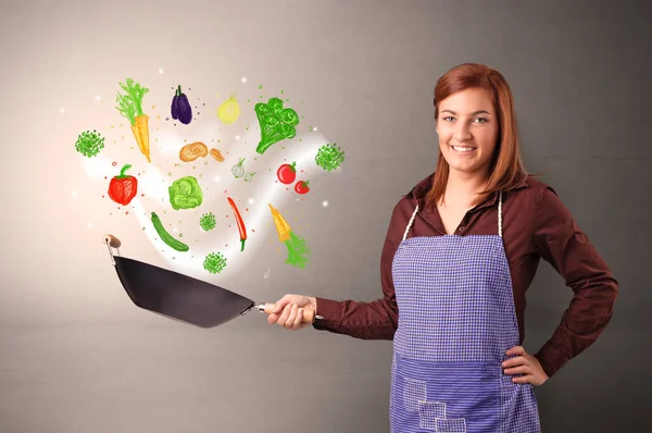 Cuire avec des légumes dessinés colorés — Photo