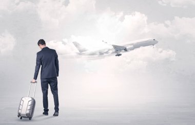 Uçak için yürüyüş Bagaj ile işadamı