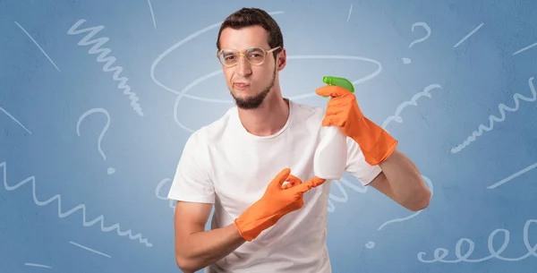 Swabber 橙色橡胶手套和涂鸦概念壁纸 — 图库照片