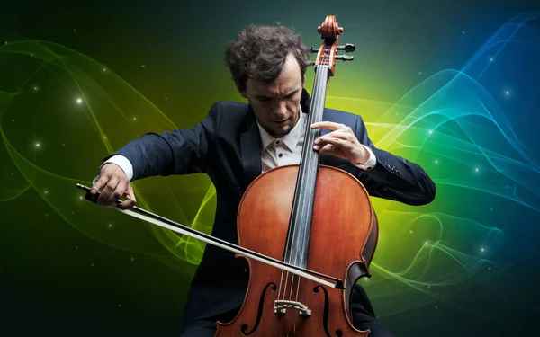 Cellist with colorful fabled concept — Stock Photo, Image