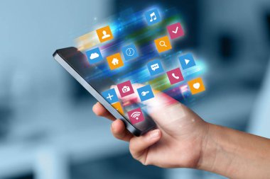 El telefon renkli uygulama simgeler ve semboller kavramı ile kullanma