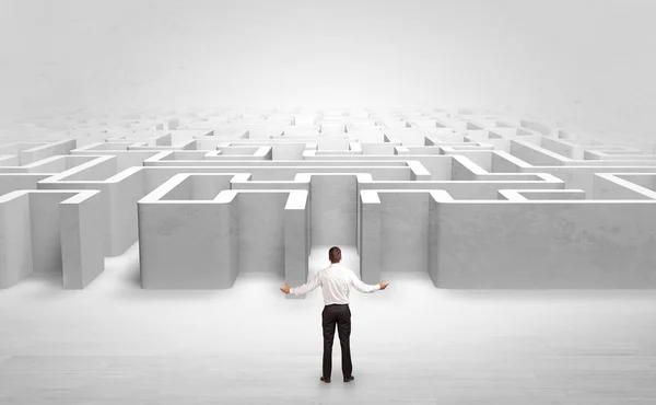 Empresário escolhendo entre entradas na borda de um labirinto — Fotografia de Stock