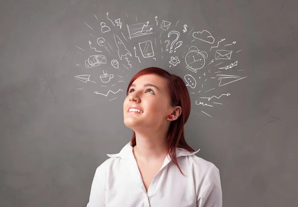 Student with doodle chat concept — Stock Photo, Image