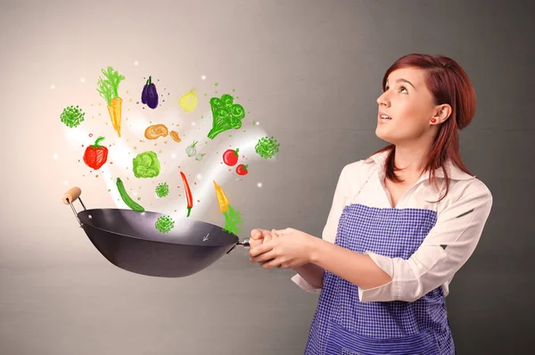 Cuire avec des légumes dessinés colorés — Photo