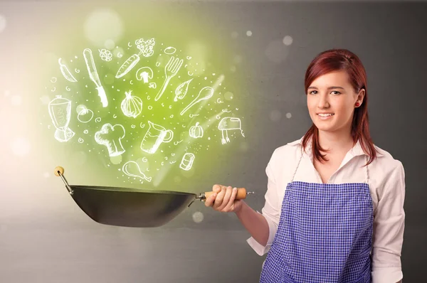 Cook with green doodle vegetables — Stock Photo, Image