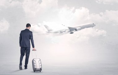 Uçak için yürüyüş Bagaj ile işadamı