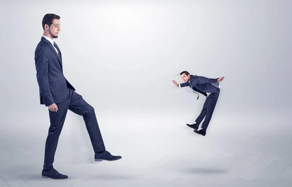 Small Young Man Fired His Bos His Workplace Suitcase His — Stock Photo, Image