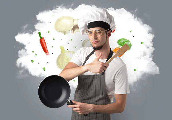 Bulut erkek aşçı ile sebze — Stok fotoğraf