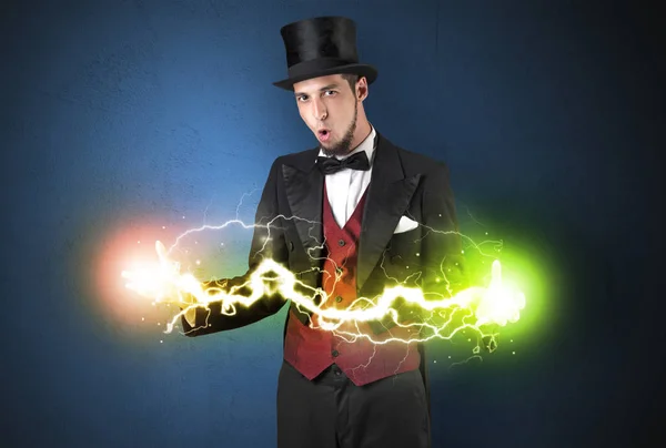 Magician energy between his hands — Stock Photo, Image