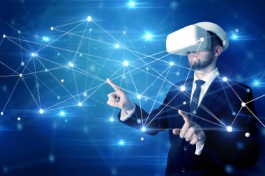 3D bağlantı ve ağ işaretleri dokunmadan adam