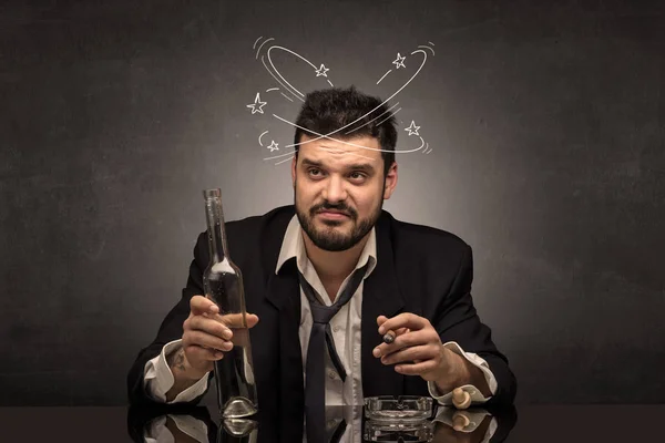 Drunk man at his office with doodle concept — Stock Photo, Image