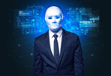 Genç adam yüz tanıma kavramı