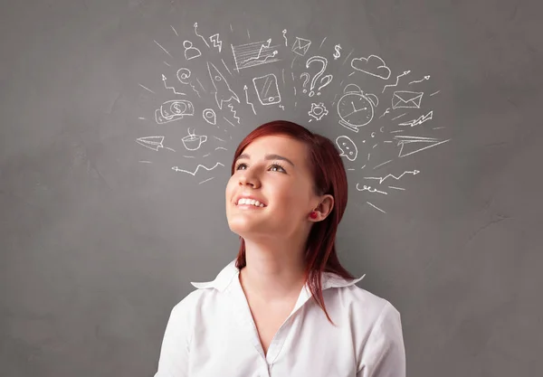 Estudante com conceito de bate-papo doodle — Fotografia de Stock