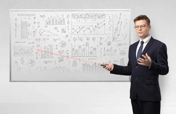 Professor on whiteboard teaching geometry — Stock Photo, Image