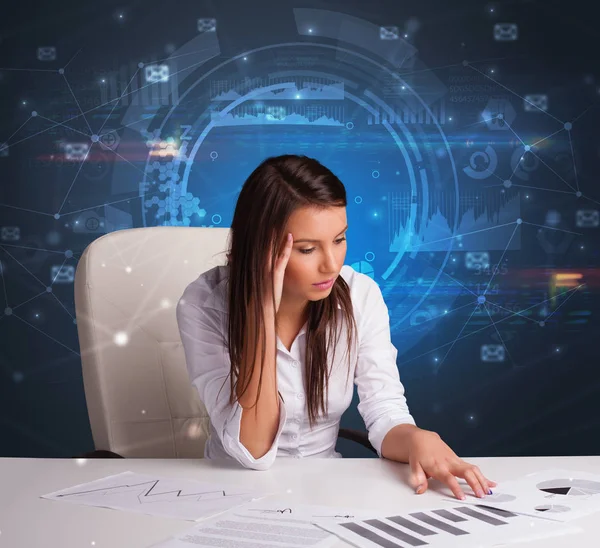 Manager in front of the office desk with communication concept — Stock Photo, Image