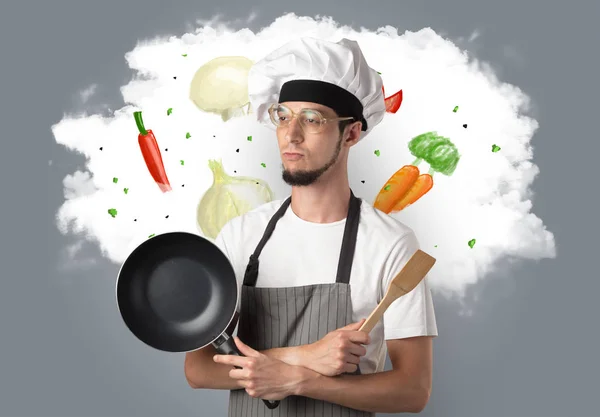 A felhő a férfi szakács zöldség — Stock Fotó